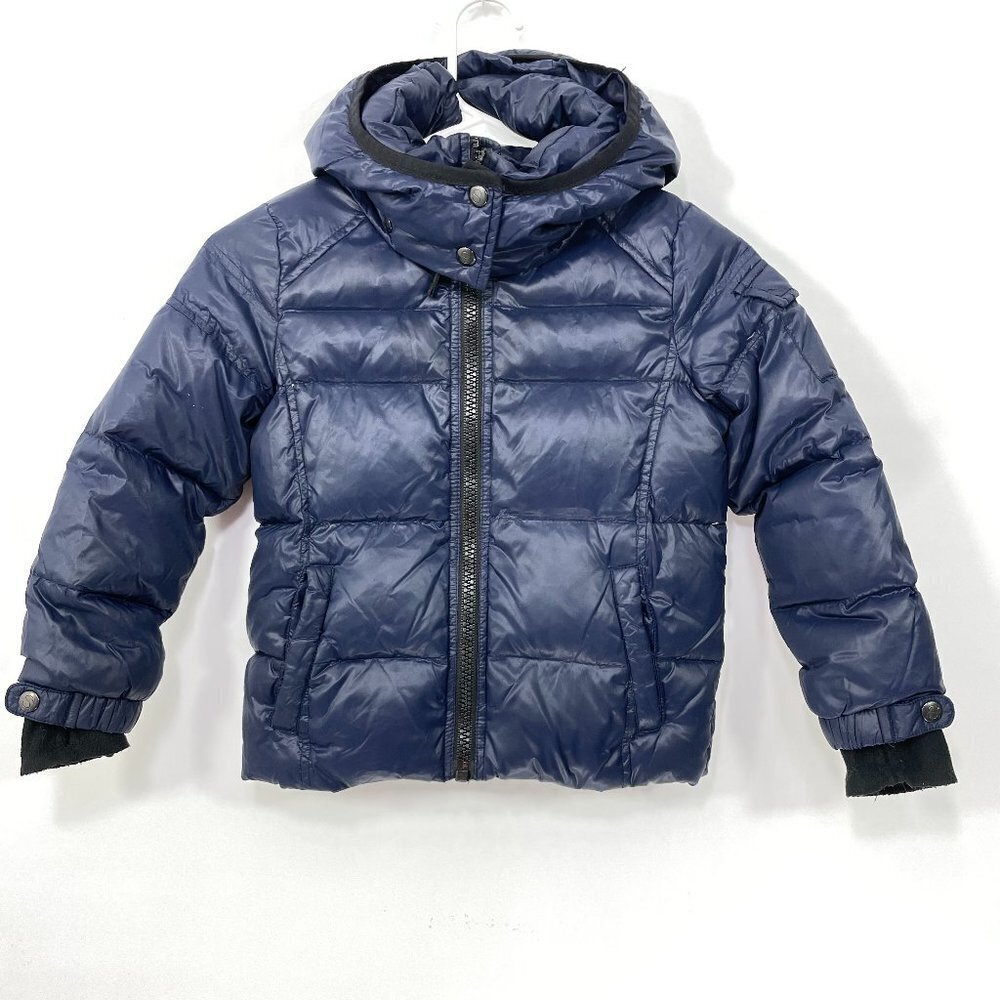 S13 New York Girls Size 4 Duck Down‎ Feather Puffer Jacket Hooded Navy Full Zip